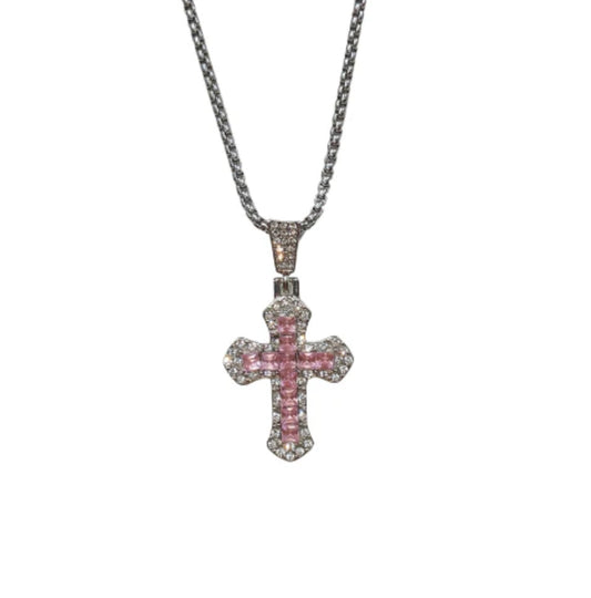 Pink silver cross necklace